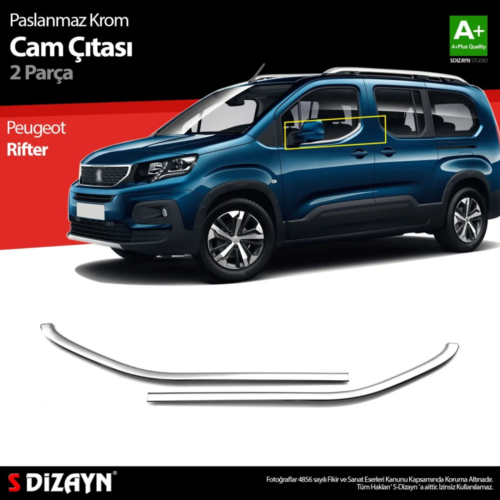 Drs Tuning Peugeot Rifter Krom Cam Çıtası 2 Prç. 2019 Üzeri A+ Kalite
