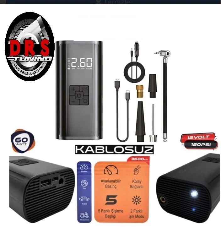 Hava Kompresör Şazlı+ Çakmaktan Usb+Typc 60W
