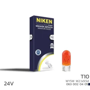 Niken uyumlu 24V T10 Park Ampulü (W5W) Amber W2.1X9.5D 10 LU modelleri Oto Aksesuar Shop'de. Kaliteli malzeme, hızlı kargo ve güvenli alışverişle hemen