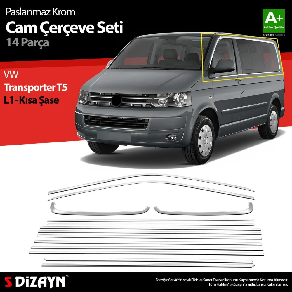 Drs Tuning VW Transporter T5 Kısa Şase Krom Cam Çerçeve Seti 2003-2015 Tek Sürgü A+ Kalite