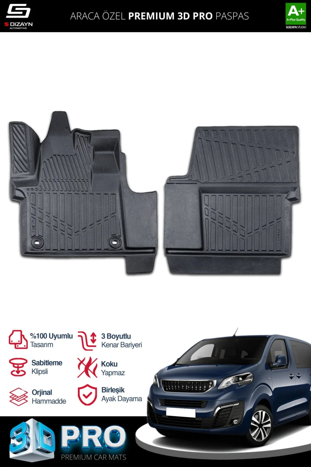 Drs Tuning Peugeot Expert Traveller 3D Pro Havuzlu Paspas 2016 Üzeri A+ Kalite