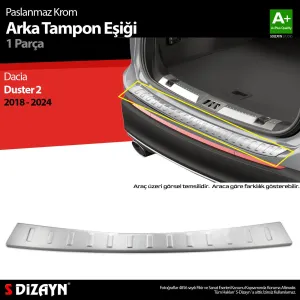 Dacia Duster 2017-2024 (HM) uyumlu Krom Arka Tampon Eşiği 2018-2023 modelleri Oto Aksesuar Shop'de. Kaliteli malzeme, hızlı kargo ve güvenli alışverişle hemen