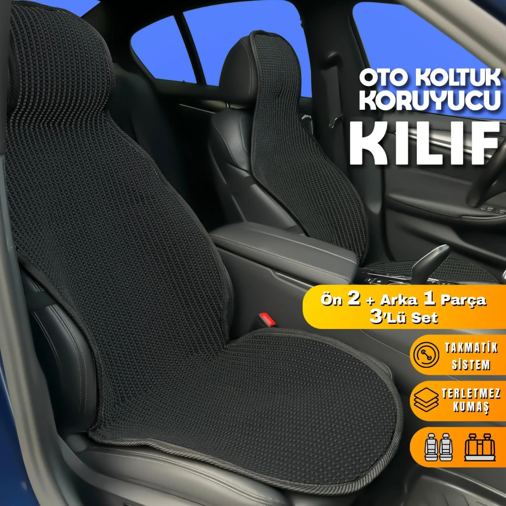 Drs Tuning Oto Koltuk Koruyucu Kılıf Siyah Universal 2+1 Parça Ön Arka A+ Kalite
