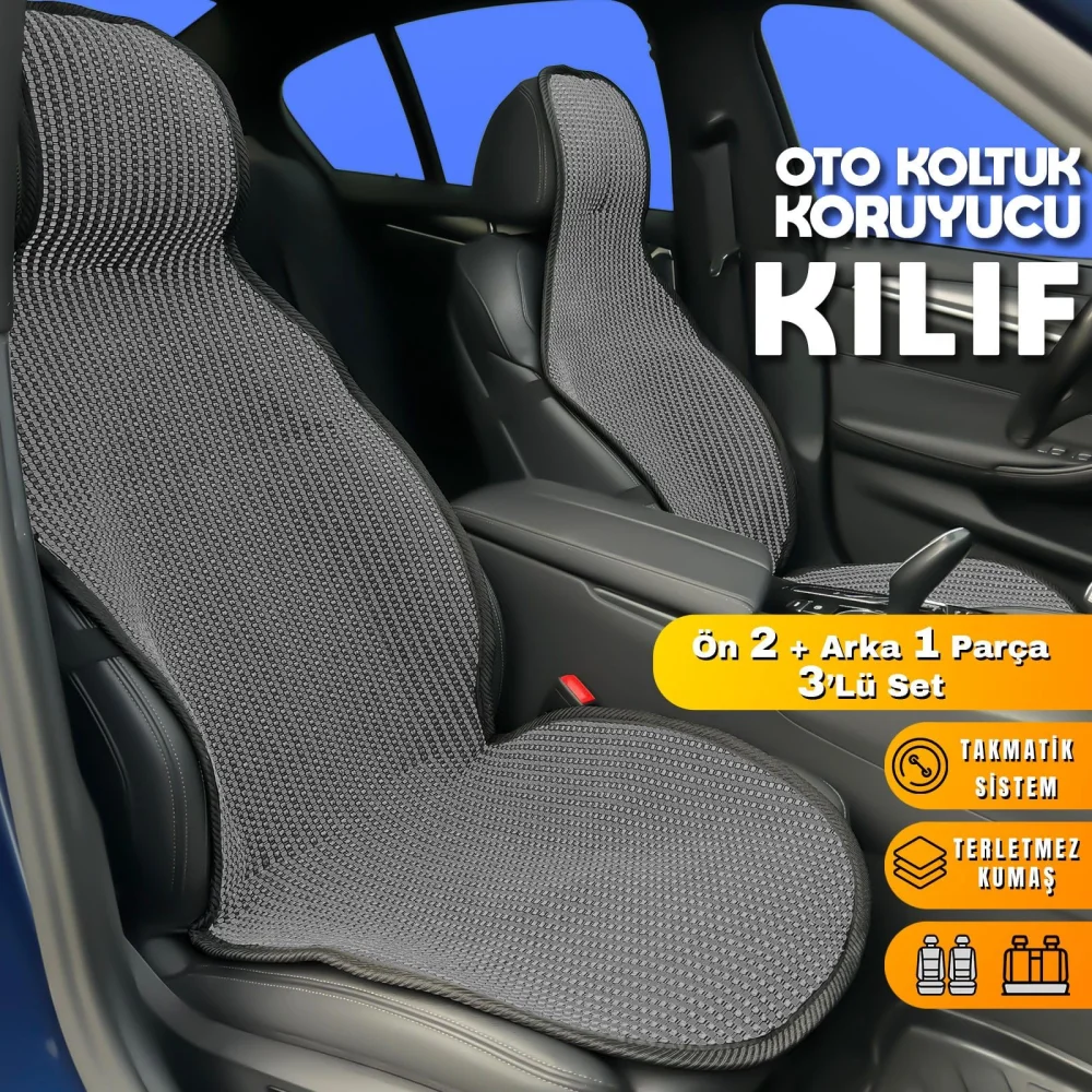 Drs Tuning Oto Koltuk Koruyucu Kılıf Çizgili Füme Beyaz Universal 2+1 Parça Ön Arka A+ Kalite