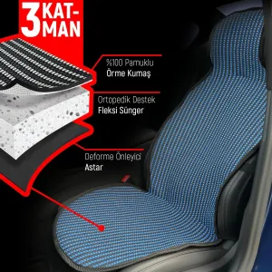 Renault Clio 4 Uyumlu Koltuk Kılıfı Minder Çizgili Siyah Mavi 2+1 Ön Arka Set thumb 3