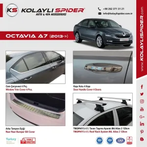 Skoda Octavia A7 Cam Üst Çıtası 4 Prç Krom 2013 ve Sonrası thumb 2