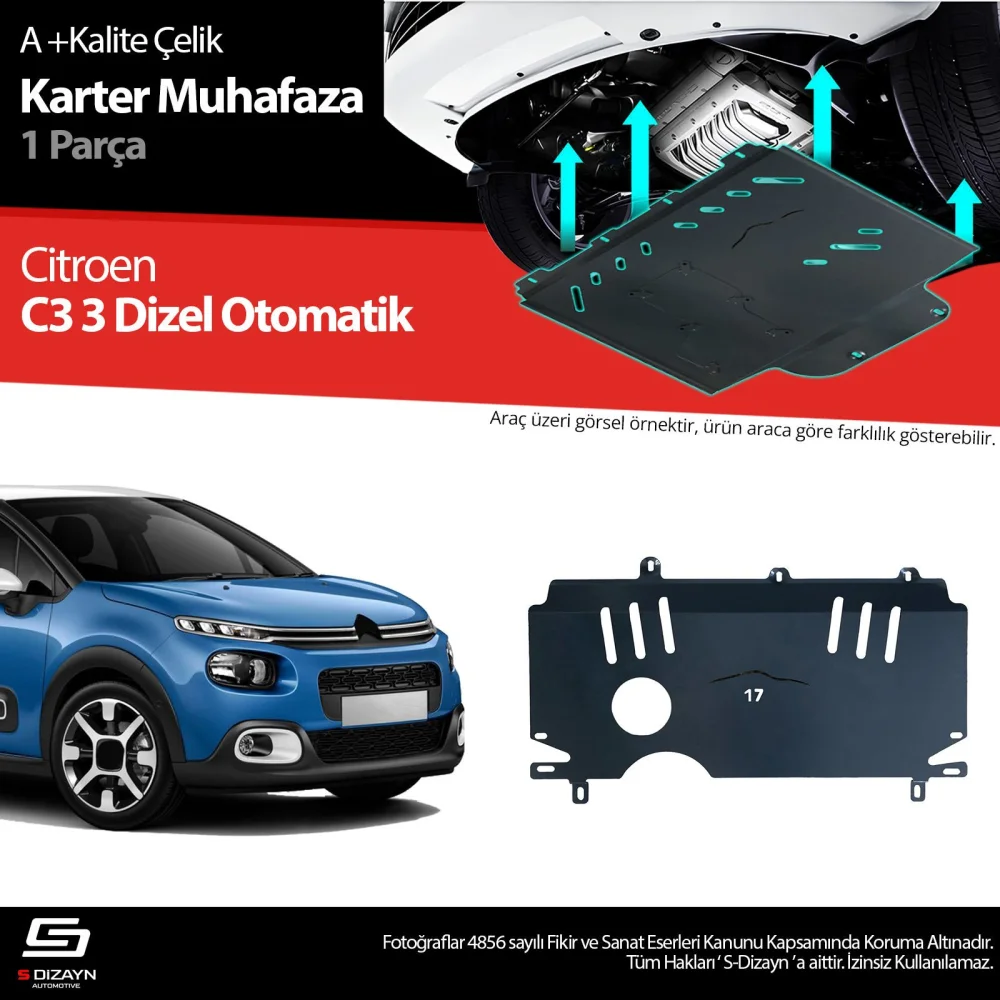 Drs Tuning Citroen C3 Dizel Otomatik Çelik Karter Muhafaza Koruma 2017-2023 A+ Kalite
