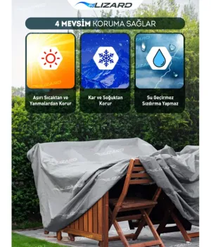 Bahçe Mobilya Koruma Masa Sandalye Kılıf Örtüsü Gri 160x100x75cm Su Geçirmez thumb 4