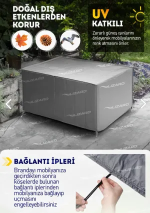 Masa Sandalye Bahçe Mobilya Koruma Kılıf Örtüsü Gri 260x160x80cm Su Geçirmez thumb 2
