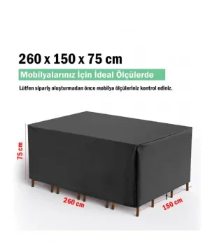 Masa Sandalye Bahçe Mobilya Koruma Kılıf Örtüsü Gri 260x160x80cm Su Geçirmez thumb 5