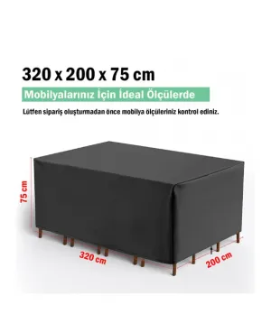 Mobilya Masa Sandalye Bahçe Koruma Kılıf Örtüsü Gri 320x200x75cm Su Geçirmez thumb 5