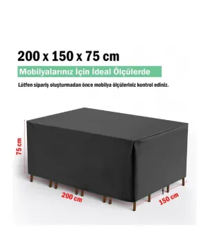 Bahçe Mobilya Masa Sandalye Koruma Kılıf Örtüsü Gri 200x150x75cm Su Geçirmez - Görsel 5