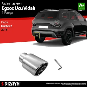 S-Dizayn Dacia Duster 2 Krom Egzoz Ucu Vidalı 55mm Çap 2018-2023&Uuml;r&uuml;n &Ouml;zellikleri:Krom egzoz ucu Duster araca &ouml;zel olarak &uuml;retilmiştir. 
