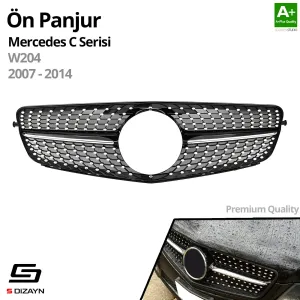 S-Dizayn Mercedes C-Class W204 Ön Panjur Parlak Siyah Piano Black Diamond Model 2007-2014 - Görsel 2