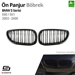 S-Dizayn Bmw 5 Serisi E60/E61 Ön Panjur Böbrek Parlak Siyah Piano Black M5 Model 2003-2009 - Görsel 2
