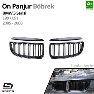 S-Dizayn Bmw 3 Serisi E90/E91 Ön Panjur Böbrek Parlak Siyah Piano Black M3 Model 2005-2008 - Görsel 2