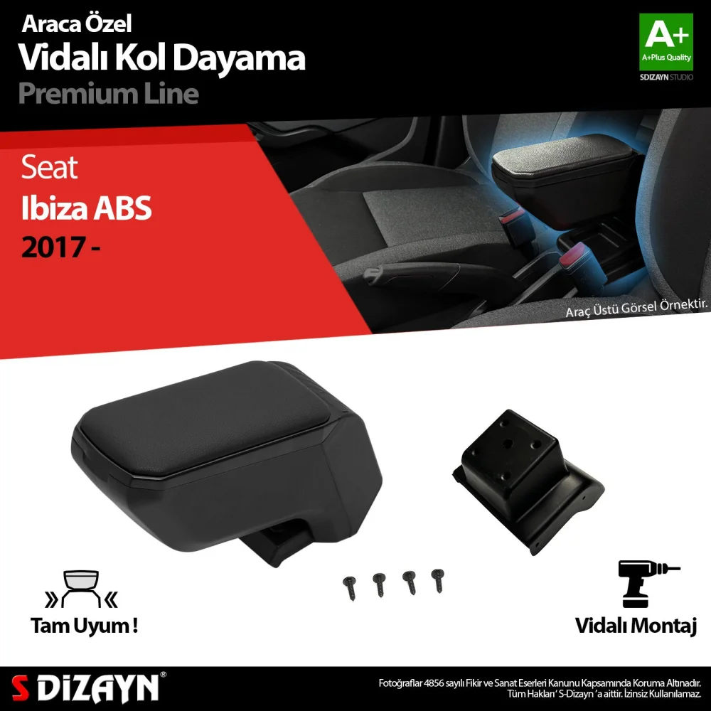 Drs Tuning Seat Ibiza ABS Vidalı Kol Dayama Kolçak Siyah 2017 Üzeri A+Kalite