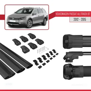 Volkswagen Passat Alltrack B7 2012-2015 Arası ile uyumlu ACE-1 Ara Atkı Tavan Barı SİYAH 3 ADET BAR - Görsel 5