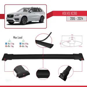 Volvo XC90 2015 ve Sonrası ile Uyumlu FLY Model Ara Atkı Tavan Barı SİYAH 3 ADET BAR thumb 4