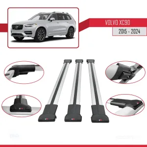 Volvo XC90 2015 ve Sonrası ile Uyumlu FLY Model Ara Atkı Tavan Barı GRİ 3 ADET BAR - Görsel 5