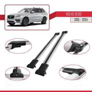 Volvo XC90 2015 ve Sonrası ile Uyumlu FLY Model Ara Atkı Tavan Barı GRİ - Görsel 4