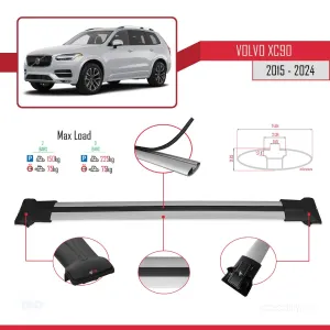 Volvo XC90 2015 ve Sonrası ile Uyumlu FLY Model Ara Atkı Tavan Barı GRİ - Görsel 5