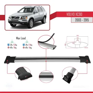 Volvo XC90 2003-2015 Arası ile uyumlu FLY Model Ara Atkı Tavan Barı GRİ thumb 4