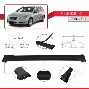 Volvo XC70 (US) 2008-2016 Arası ile Uyumlu FLY Model Ara Atkı Tavan Barı SİYAH 3 ADET BAR - Görsel 4