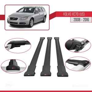 Volvo XC70 (US) 2008-2016 Arası ile Uyumlu FLY Model Ara Atkı Tavan Barı SİYAH 3 ADET BAR - Görsel 5