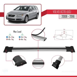 Volvo XC70 (US) 2008-2016 Arası ile Uyumlu FLY Model Ara Atkı Tavan Barı GRİ - Görsel 4