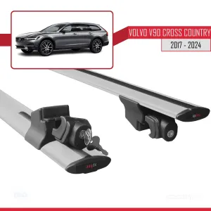 Volvo V90 Cross Country 2017 ve Sonrası ile uyumlu HOOK Model Anahtar Kilitli Ara Atkı Tavan Barı GRİ thumb 5