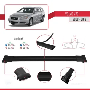 Volvo V70 2008-2016 Arası ile Uyumlu FLY Model Ara Atkı Tavan Barı SİYAH 3 ADET BAR - Görsel 4