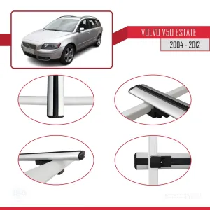 Volvo V50 Estate 2004-2012 Arası ile uyumlu Basic Model Ara Atkı Tavan Barı GRİ 3 ADET thumb 4