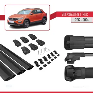 Volkswagen T-Roc 2017 ve Sonrası ile uyumlu ACE-1 Ara Atkı Tavan Barı SİYAH 3 ADET BAR thumb 5