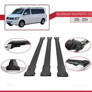 Volkswagen Transporter (T6) 2015 ve Sonrası ile uyumlu FLY Model Ara Atkı Tavan Barı SİYAH 3 ADET BAR thumb 5