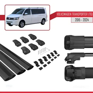 Volkswagen Transporter (T6) 2015 ve Sonrası ile uyumlu ACE-1 Ara Atkı Tavan Barı SİYAH 3 ADET BAR thumb 5