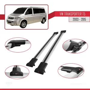 Volkswagen Transporter (T5) 2003-2015 Arası ile uyumlu FLY Model Ara Atkı Tavan Barı GRİ - Görsel 5