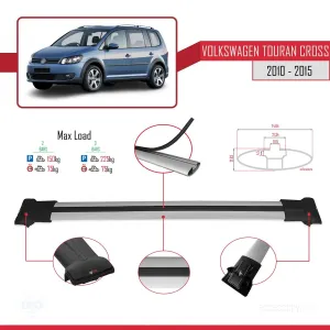 Volkswagen Touran CROSS 2010-2015 Arası ile uyumlu FLY Model Ara Atkı Tavan Barı GRİ thumb 4