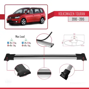 Volkswagen Touran 2010-2015 Arası ile Uyumlu FLY Model Ara Atkı Tavan Barı GRİ 3 ADET BAR thumb 4