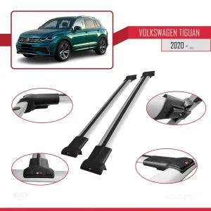 Volkswagen Tiguan 2020-2023 Arası ile Uyumlu FLY Model Ara Atkı Tavan Barı GRİ thumb 5
