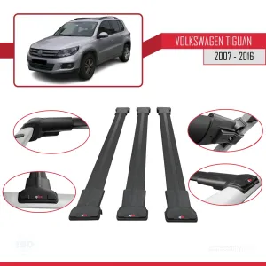 Volkswagen Tiguan 2007-2016 Arası ile Uyumlu FLY Model Ara Atkı Tavan Barı SİYAH 3 ADET BAR thumb 5