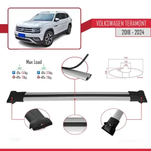 Volkswagen Teramont 2018 ve Sonrası ile Uyumlu FLY Model Ara Atkı Tavan Barı GRİ - Görsel 4