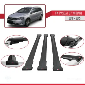 Volkswagen Passat (B7) VARIANT 2010-2015 Arası ile Uyumlu FLY Model Ara Atkı Tavan Barı SİYAH 3 ADET BAR - Görsel 5
