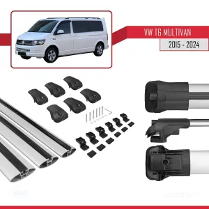 Volkswagen Multivan (T6) 2015 ve Sonrası ile uyumlu ACE-1 Ara Atkı Tavan Barı GRİ 3 ADET BAR thumb 5