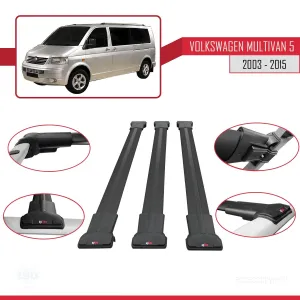 Volkswagen Multivan (T5) 2003-2015 Arası ile uyumlu FLY Model Ara Atkı Tavan Barı SİYAH 3 ADET BAR - Görsel 5