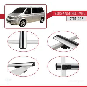 Volkswagen Multivan (T5) 2003-2015 Arası ile uyumlu Basic Model Ara Atkı Tavan Barı GRİ 3 ADET thumb 4
