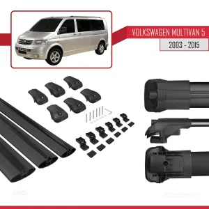 Volkswagen Multivan (T5) 2003-2015 Arası ile uyumlu ACE-1 Ara Atkı Tavan Barı SİYAH 3 ADET BAR - Görsel 5
