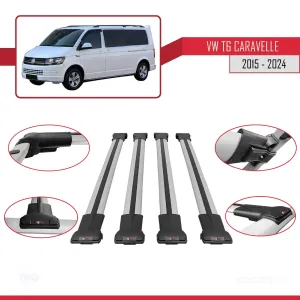 Volkswagen Caravelle (T6) 2015 ve Sonrası ile uyumlu FLY Model Ara Atkı Tavan Barı GRİ 4 ADET BAR thumb 5