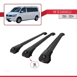 Volkswagen Caravelle (T6) 2015 ve Sonrası ile uyumlu ACE-1 Ara Atkı Tavan Barı SİYAH 3 ADET BAR thumb 4