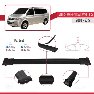 Volkswagen Caravelle (T5) 2003-2015 Arası ile uyumlu FLY Model Ara Atkı Tavan Barı SİYAH 3 ADET BAR thumb 4